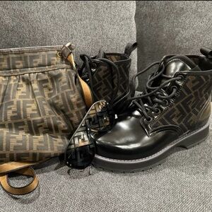 Fendi Black and Brown Monogram Boots